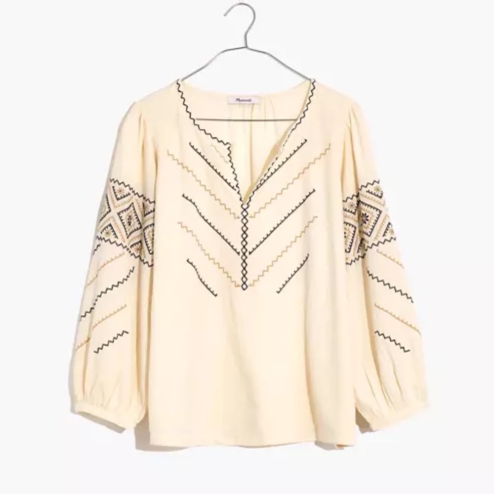 Madewell NEW Embroidered Peasant Top Small Ecru Cream